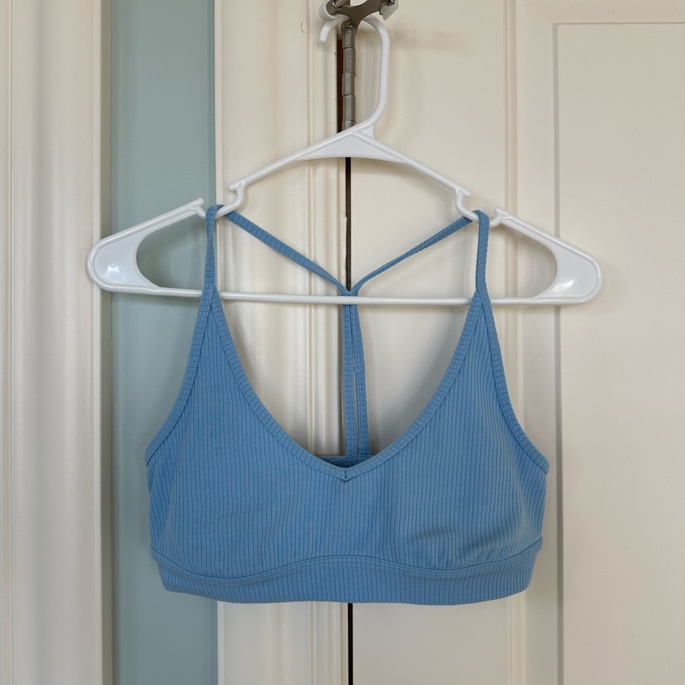Alo Yoga Ribbed Blissful Sports Bra, Blue Skies, Size Small